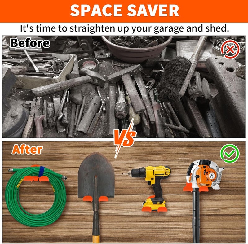 iulrtba Upgraded Trimmer Rack Wall Mount - 8" Heavy Duty Weed Eater Hanger for Garage Wall Bracket, Garden Power Tool Holder Organizer Hooks for Grass Trimmer, Hedge Trimmer, Leaf Blower and Chainsaw, 4 Pack - Image 4